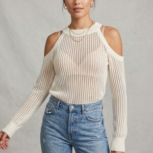 Women's Cream Cold Shoulder Sweater Oversized Pit 20